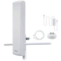 ANTOP "Big Boy" AT-402BV Outdoor HDTV Antenna | Smartpass Amplified - Upto 75 Mile Range - UHF, VHF - 470 MHz to 700 MHz, 87 MHz to 230 MHz - 35 dB - HDTV Antenna, Indoor, Outdoor - White - Wall/Roof/Attic/Desktop - Multi-directional