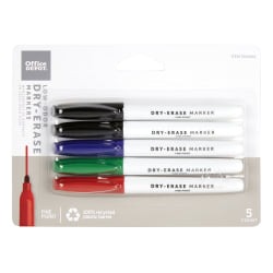 Office Depot® Brand Low-Odor Pen-Style Dry-Erase Markers, Fine Point, 100% Recycled Plastic Barrel, Assorted Colors, Pack Of 5