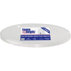 Tape Logic® Double-Sided Foam Squares, 31.25 mils, 3" Core, 1" x 1", White, Roll Of 648