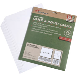 SKILCRAFT® 100% Recycled Inkjet/Laser Shipping Labels, Rectangle, 3 1/3" x 4", White, Pack Of 25 (AbilityOne 7530-01-578-9295)