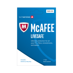 McAfee® LiveSafe™ AntiVirus Software, For PC/Mac®, iOS And Android, Unlimited Devices, 1-Year Subscription, eCard