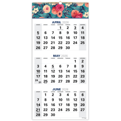 2026-2027 Excello Brands Academic Year Large Print 3-Month View Wall Calendar, 27" x 13", Teal Floral, April To December, Total Qty 1