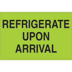 Tape Logic® Preprinted Climate Shipping Labels, "Refrigerate Upon Arrival", DL1327, Rectangle, 2" x 3", Fluorescent Green, Roll Of 500