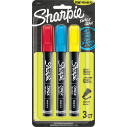 Sharpie® Wet-Erase Chalk Markers, Medium Point, Black Barrel, Assorted Ink Colors, Pack Of 3 Markers