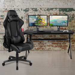 Flash Furniture Gaming Desk And Reclining Chair Set With Cup Holder, Headphone Hook & Removable Mouse Pad Top, Gray