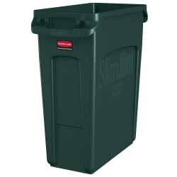 Rubbermaid® Slim Jim Rectangular Polyethylene Vented Waste Receptacle, 16 Gallons, Green