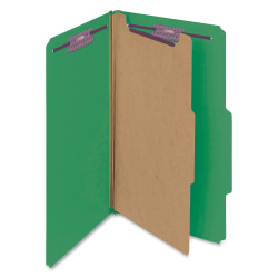 Smead® Classification Folders, With SafeSHIELD® Coated Fasteners, 1 Divider, 2" Expansion, Legal Size, 50% Recycled, Green, Box Of 10