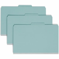 Smead® Classification Folders, With SafeSHIELD® Coated Fasteners, 1 Divider, 2" Expansion, Legal Size, 50% Recycled, Blue, Box Of 10