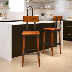 Flash Furniture Rustic Antique Industrial Wood Dining Barstools With Backs, Walnut, Pack Of 2 Stools