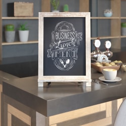 Flash Furniture Canterbury Tabletop Magnetic Chalkboard Signs With Scrolled Legs, Porcelain Steel, 17"H x 12"W x 1-7/8"D, Weathered Brown Wood Frame, Pack Of 10 Signs