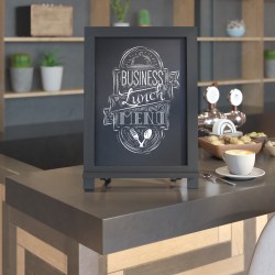 Flash Furniture Canterbury Tabletop Magnetic Chalkboard Signs With Scrolled Legs, Porcelain Steel, 17"H x 12"W x 1-7/8"D, Black Wood Frame, Pack Of 10 Signs