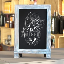 Flash Furniture Canterbury Tabletop Magnetic Chalkboard Signs With Scrolled Legs, Porcelain Steel, 14"H x 9-1/2"W x 1-7/8"D, Rustic Blue Frame, Pack Of 10 Signs