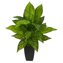 Nearly Natural Dieffenbachia 21"H Artificial Plant With Planter, 21"H x 8"W x 8"D, Green/Black