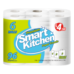 Smart Kitchen Paper Towels, 2-Ply, 96 Selected Sheets, White, Total Qty 6