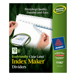 Avery® EcoFriendlyIndex Maker® 100% Recycled Clear Label Dividers, 8 1/2" x 11", 12-Tab, White Dividers/White Tabs, Pack Of 5 Sets