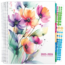 2025-2026 Global Printed Products Daily/Weekly/Monthly Deluxe Teacher Planner, 8-1/2" x 11", Rainbow Floral, August 2025 To August 2026