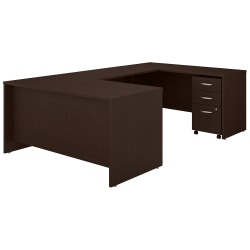 Bush Business Furniture 60"W U-Shaped Corner Desk With 3-Drawer Mobile File Cabinet, Mocha Cherry, Standard Delivery