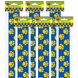 Teacher Created Resources® Straight Border Trim, 3" x 35", Blue/Gold Paw Prints, 12 Pieces Per Pack, Set Of 6 Packs
