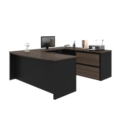 Bestar Connexion 72"W U-Shaped Executive Computer Desk With Lateral File Cabinet, Antigua/Black