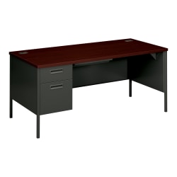 HON® Metro Classic 66"W Left-Pedestal Computer Desk, Mahogany, Charcoal