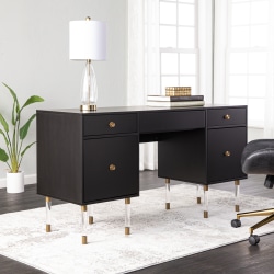 Holly & Martin Helston 55"W Writing Desk With Drawers, Black/Gold