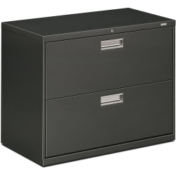 HON® 600 20"D Lateral 2-Drawer File Cabinet With Lock, Charcoal