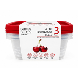 Klic Food Storage Containers, Rectangular, Clear/Red, Total Qty 3