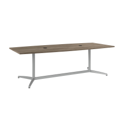 Bush Business Furniture 96"W x 42"D Boat Shaped Conference Table With Metal Base, Modern Hickory, Standard Delivery