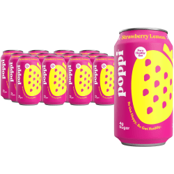 Poppi Sparkling Prebiotic Soda, 12 Fl Oz, Strawberry Lemon, Pack Of 12 Cans