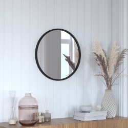 Flash Furniture Julianne Round Metal-Framed Wall Mirror, 20"H x 20"W x 3/4"D, Black