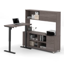 Bestar Pro-Linea 72"W L-Shaped Standing Corner Desk With Hutch, Bark Gray
