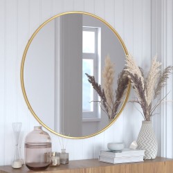 Flash Furniture Julianne Round Metal-Framed Wall Mirror, 36"H x 36"W x 3/4"D, Gold