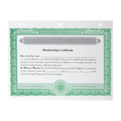 LLC Membership Certificates, Non-Personalized, 3-Hole Punched, 8 1/2 x 11", Green, Box Of 20