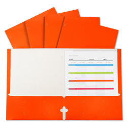 C-Line 2-Pocket Laminated Paper Portfolios With 3-Hole Punch, 8-1/2" x 11", Orange, Box Of Portfolios