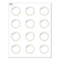 Avery® Print-To-The-Edge Cards With Sure Feed® Technology, S00-D30-PRMWC10, Round, 2", Matte White, Preprinted Gold & Navy Border with Florals Design, Pack Of 120