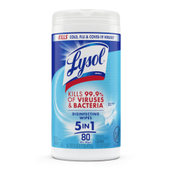 Lysol® Disinfecting Wipes, Crisp Linen Scent, 7" x 7.25", Canister Of 80