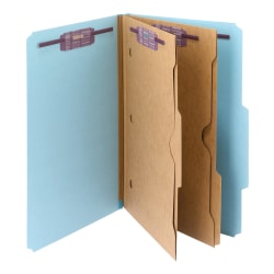 Smead® Pressboard Classification Folders With SafeSHIELD® Fasteners And 2 Pocket Dividers, Legal Size, 50% Recycled, Blue, Box Of 10