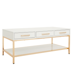 Office Star Alios Cocktail Table, 18-1/8"H x 43-3/8"W x 23"D, White Gloss/Gold Chrome