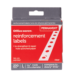Office Depot® Brand Permanent Self-Adhesive Reinforcement Labels, 1/4" Diameter, Clear, Pack Of 200