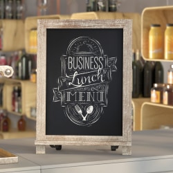 Flash Furniture Canterbury Tabletop Magnetic Chalkboard Sign With Scrolled Legs, Porcelain Steel, 17"H x 12"W x 1-7/8"D, Weathered Brown Wood Frame