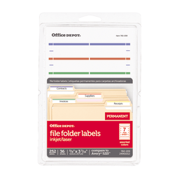 Office Depot® Brand Print-Or-Write Color Permanent File Folder Labels, OD98815, Rectangle, 5/8" x 3 1/2", Assorted Colors, Pack Of 252