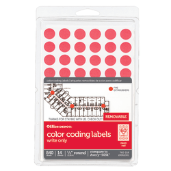 Office Depot® Brand Removable Round Color-Coding Labels, OD98801, 1/2" Diameter, Red Glow, Pack Of 840