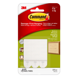 Command™ Damage-Free Picture Hanging Strips, Medium, White, Pack Of 3