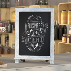 Flash Furniture Canterbury Tabletop Magnetic Chalkboard Sign With Scrolled Legs, Porcelain Steel, 17"H x 12"W x 1-7/8"D, Rustic Blue Wood Frame