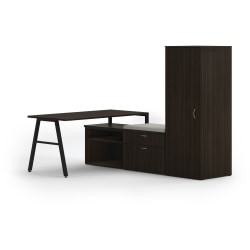 HON® Mod 84"W L-Station A-Leg Table Writing Desk, Java Oak/Black/Cool Neutral