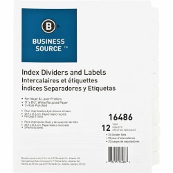 Business Source Customize 12-Tab Index Dividers - 12x Divider(s) - 12 Print-on Tab(s) - 12 Tab(s)/Set - 16486