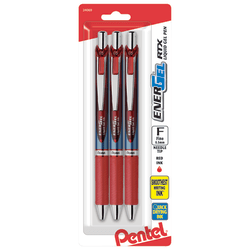 Pentel® EnerGel® RTX Retractable Liquid Gel Pens, Fine Point, 0.5mm, 54% Recycled, Assorted Barrel Colors, Red Ink, Pack Of 3 Pans