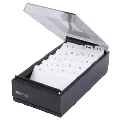 Universal Business Card File - 600 Card Capacity - For 3.50" x 2" Size Card - 20 Index Guide - Black - Metal, Plastic