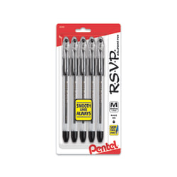 Pentel® R.S.V.P.® Ballpoint Pens, Medium Point, 1.0mm, Transparent Barrel, Black Ink, Pack Of 5