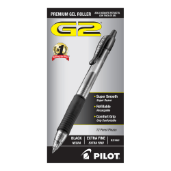 Pilot G2 Retractable XFine Gel Ink Rollerball Pens, Extra Fine Point, 0.5 mm, Black Ink, Pack Of 12 Pens
